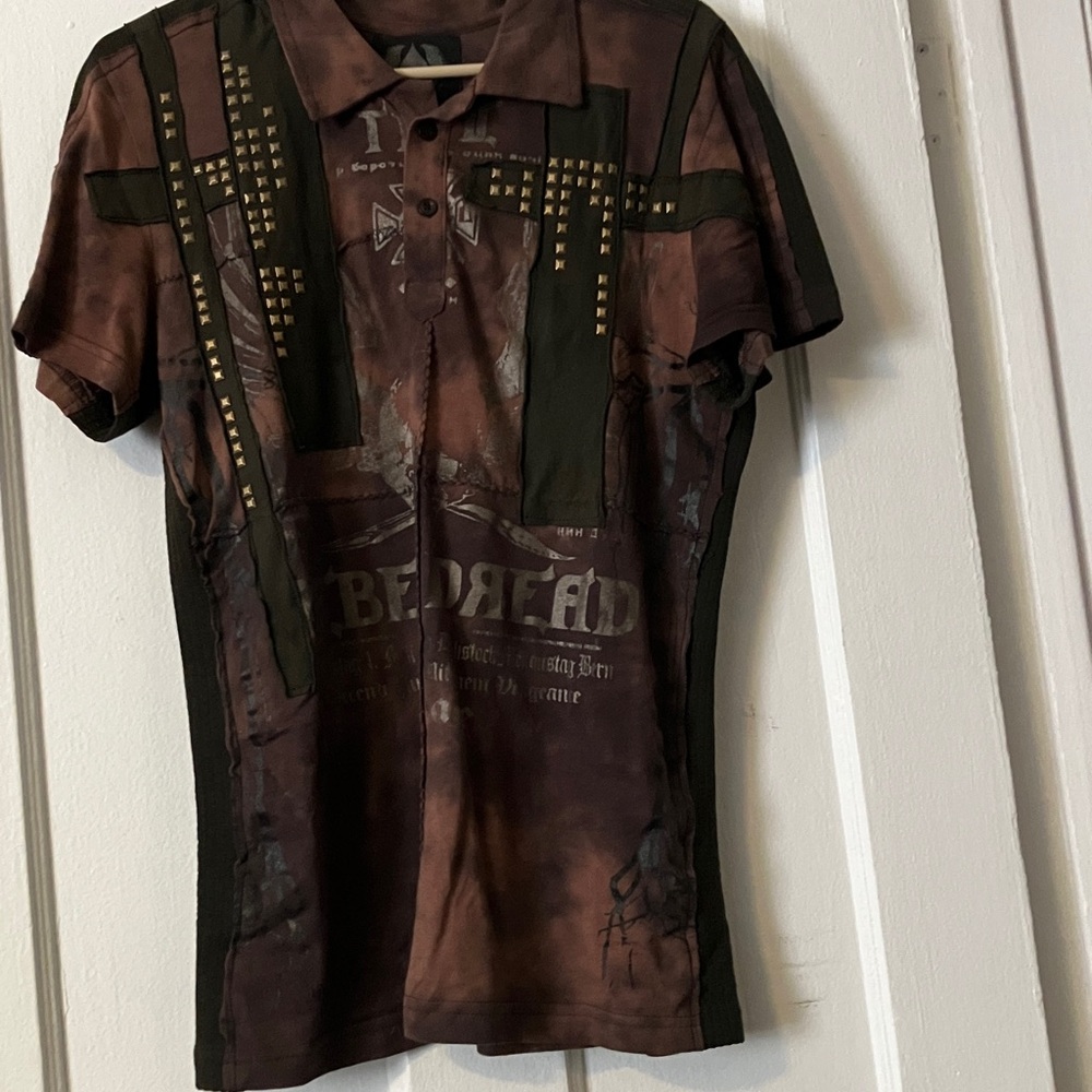 Salvage Brown and Black Stud-Accent Polo